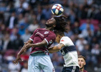 Jonathan Mensah congratulates Lalas Abubakar for excelling at Colorado Springs