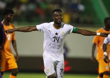 Shafiu Mumuni celebrates his hat-trick against Ivory Coast