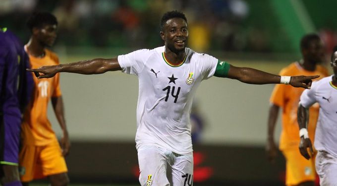 Shafiu Mumuni celebrates his hat-trick against Ivory Coast