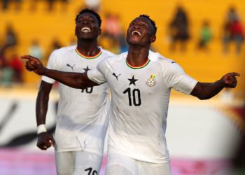 Joseph Esso celebrates goal against Gambia