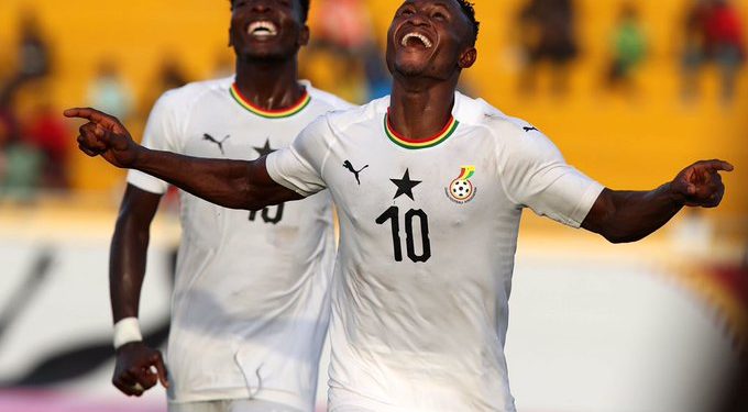 Joseph Esso celebrates goal against Gambia