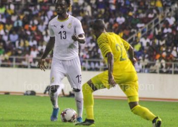 Gideon Mensah playing his debut Black Stars game against Bafana Bafana of South Africa