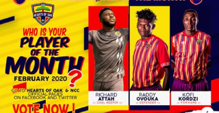 Hearts News:Richard Attah,Randy Ovouka and Kofi Kordzi up for Hearts of Oak player of the Month