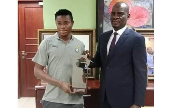 U-20 AFCON best player Abdul Fatawu presents award to club owner Haruna Iddrisu