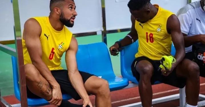 German-based forward Daniel Kofi Kyereh trains with Black Stars teammates in Cape Coast