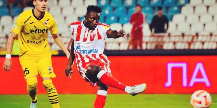 Ghanaian forward Osman Bukari in ecstacy after netting 6th goal for Red Star Belgrade
