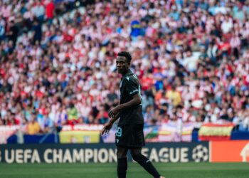 Kamal Sowah reacts after being sent off in Club Brugge Champions League draw vs Atletico Madrid