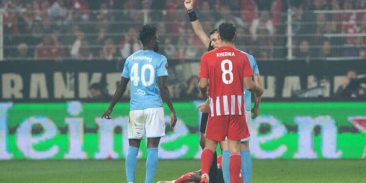 Ghana midfielder Emmanuel Lomotey shown red card in Malmo defeat in Europa League
