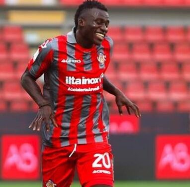 Felix Afena-Gyan reacts after netting his first goal for Cremonese
