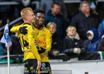 Ghanaian promising midfielder Michael Baidoo reacts to goal for Elfsborg IF in Sweden