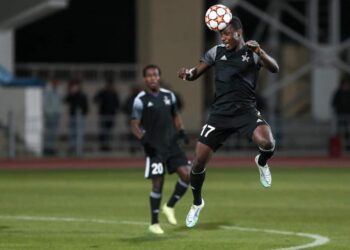 Ghanaian midfielder Mudasiru Salifu reacts to FC Sheriff Tiraspol slim win