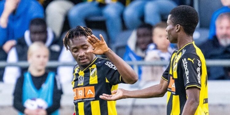 BK Hacken attacker Ibrahim Sadiq reacts to his goal in victory over Sundsvall