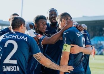 Ghanaian Jordi Osei-Tutu in ecstacy after Bochum’s second consecutive Bundesliga win