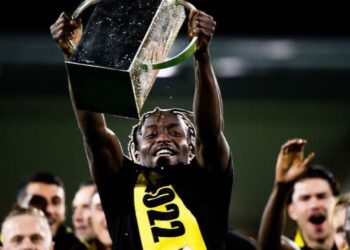 Ghanaian forward Ibrahim Sadiq over the moon after winning first career trophy with Hacken in Sweden
