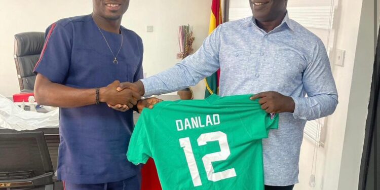 Danlad Ibrahim presents World Cup jersey to Hon. Ignatius Baffour Awuah