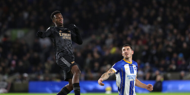Eddie Nketiah scores as Arsenal march on to win over Brighton