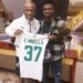 Former Kotoko star Etouga visits Black Galaxies, gifts Prosper Narteh jersey