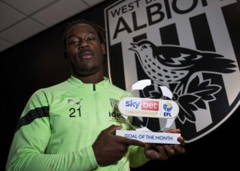 Brandon Thomas-Asante reacts after winning English Championship Goal of the Month award