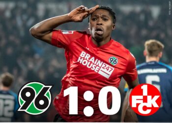 Ghanaian defender Derrick Kohn scores in Bundesliga 2 for Hannover against Kaiserslautern