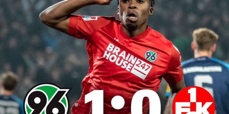 Ghanaian defender Derrick Kohn scores in Bundesliga 2 for Hannover against Kaiserslautern