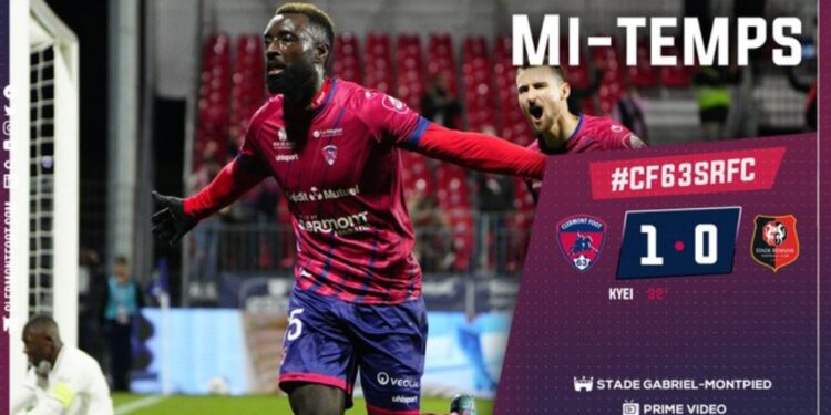 Ghanaian forward Grejohn Kyei on target for Clermont Foot in win over Rennes