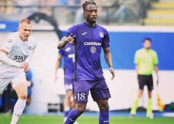 Ghana midfielder Majeed Ashimeru reacts after RSC Anderlecht win against Leuven