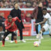Jeremie Frimpong reacts to Bayer Leverkusen victory over Bayern Munich