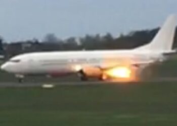 Arsenal team plane catches fire in scary scenes as engine blows up before take-off