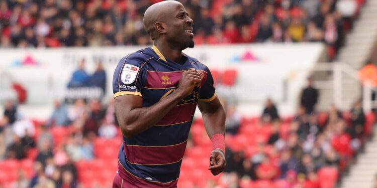 Ghanaian winger Albert Adomah reacts after scoring crucial goal to secure QPR Championship safety