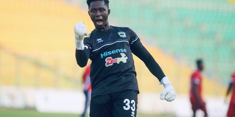 Goalkeeper Frederick Asare reacts to Kotoko’s comeback win over Aduana Stars