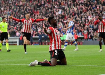 Red-hot Ghana striker Inaki Williams reacts after brace in Bilbao win over Sociedad
