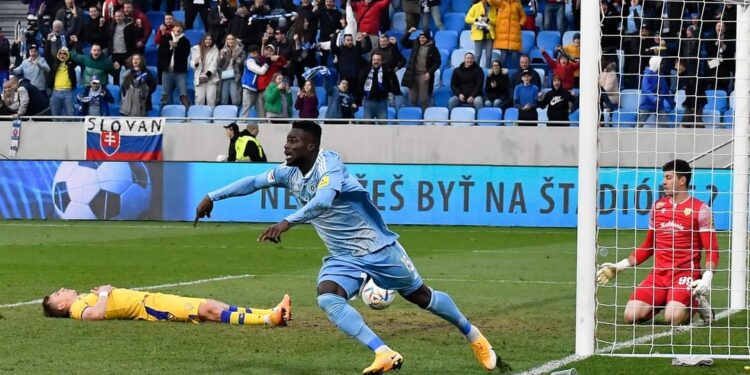 Ghanaian forward Malik Abubakari scores for Slovan Bratislava in Slovak Cup semi-final
