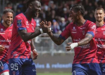 Ghanaian forward Grejohn Kyei scores for Clermont Foot in French Ligue 1