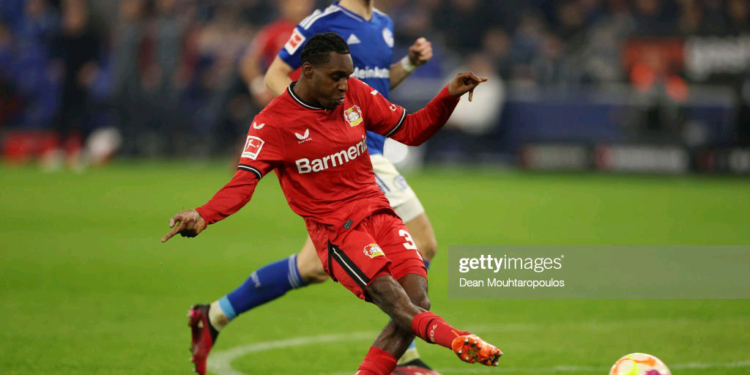 Ghanaian defender Jeremie Frimpong scores in Bayer Leverkusen’s heavy win over Schalke 04