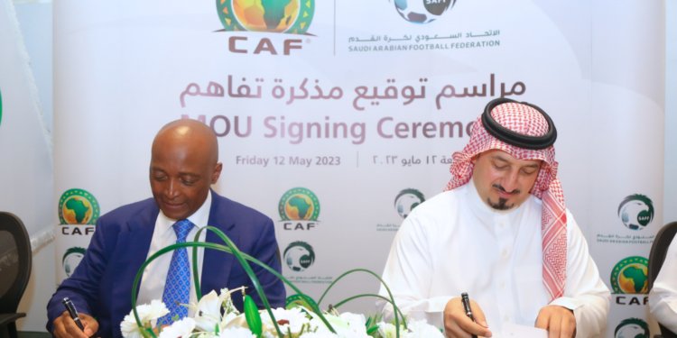 CAF President Patrice Motsepe and Saudi Arabian football Federation President Al Misehal sign a historic 5-year MoU to foster strong ties and football Development