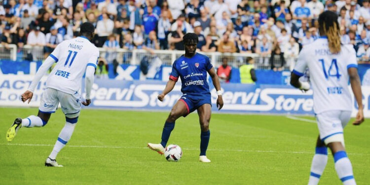 Ghanaian defender Alidu Seidu reacts to Clermont Foot draw against Auxerre