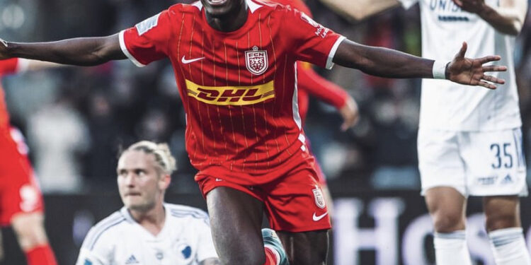 Ghanaian young forward Ernest Nuamah expreses joy after Nordsjaelland beat Copenhagen