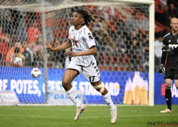 Francis Abu reacts after scoring in Cercle Brugge’s win against Standard Liege