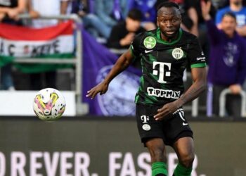 Ghana’s forward Kwabena Owusu reacts to Ferencvaros away win