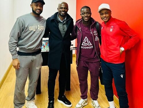 Black Stars assistant coach George Boateng meets Ayew brothers, Kamaldeen Sulemana after Nottingham Forest win over Southampton
