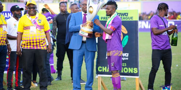 Ghana FA President Kurt Okraku congratulates Medeama on winning historic Bepawa Premier League title