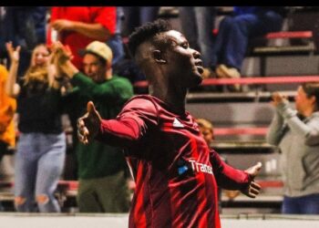 Ghanaian forward Ropapa Mensah on target for Red Wolves against Madison fc