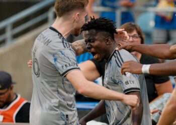Ghanaian forward Kwadwo Opoku reacts to first goal for Montreal in MLS