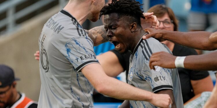 Ghanaian forward Kwadwo Opoku reacts to first goal for Montreal in MLS
