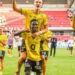 Ghanaian midfielder Michael Baidoo reacts to Elfsborg crucial away win at Kalmar FF
