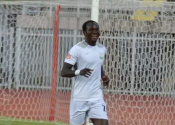 Ghanaian forward Raphael Dwamena scores for Egnatia in UEFA Conference League Qualifiers
