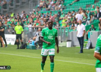 Ghanaian defender Dennis Appiah reacts to St Étienne’s home defeat to Grenoble