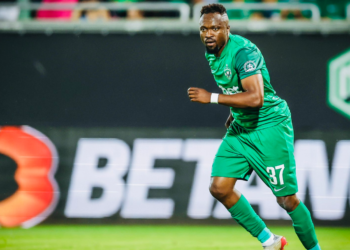 Brace-hero Bernard Tekpetey reacts to Ludogorets victory against FC Astana