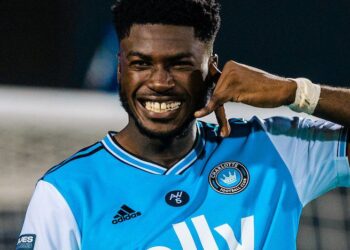Ghanaian forward Patrick Agyemang reacts to Charlotte win over Houston Dynamo