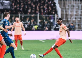 Ghana midfielder Samed Salis reacts after RC Lens’ UEFA Champions League draw against PSV